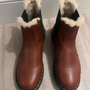 Dr Martens Brown Leather Fur-Lined Ankle Boots